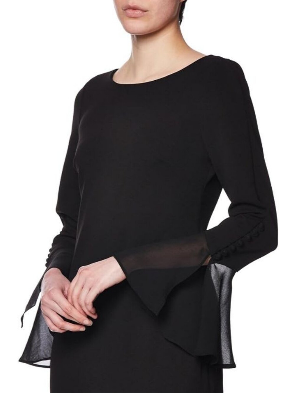 Calvin Klein Black Sheath Dress with Sheer Bell Sleeves